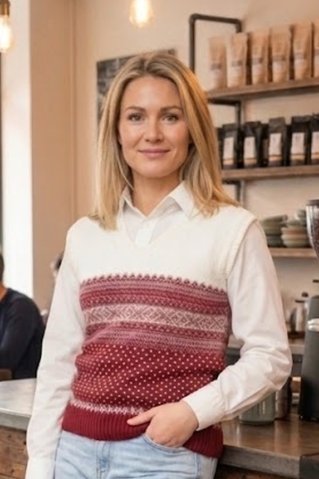 Dámska bordová pletená vesta s nórskym vzorom – Aera-BB