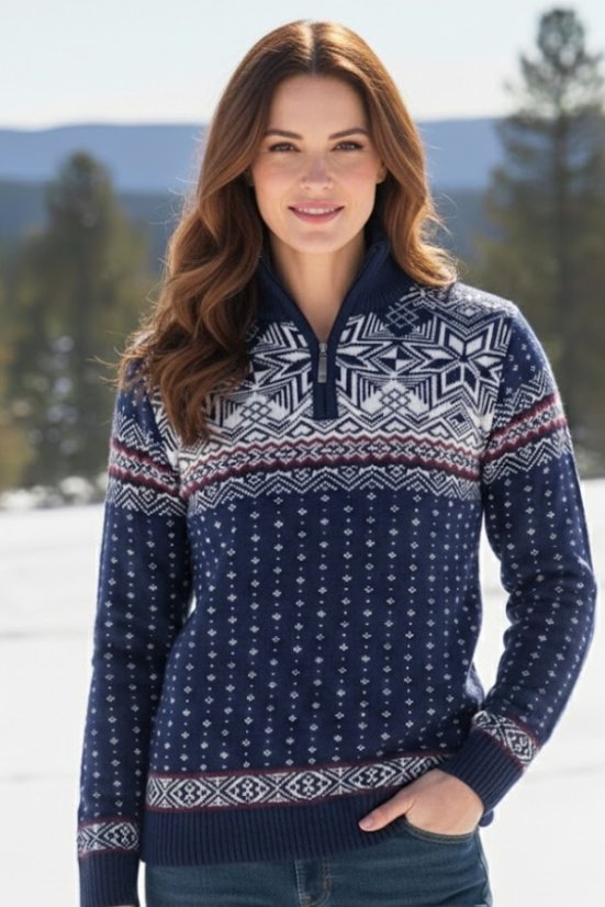 Ženski vuneni norveški džemper Libora-Z plava | Topli zimski džemper