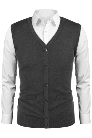 Pánska pletená vesta na gombíky 2ks grafit + béž