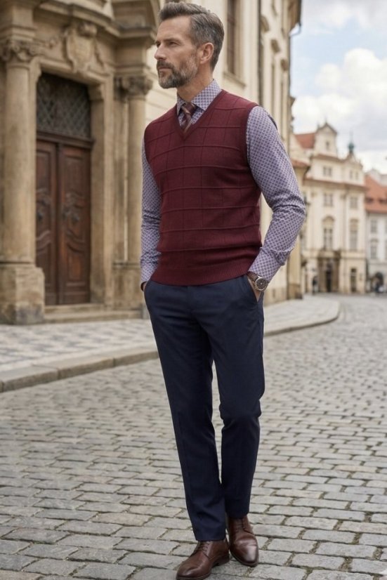 Muški pleteni prsluk Asan – bordo