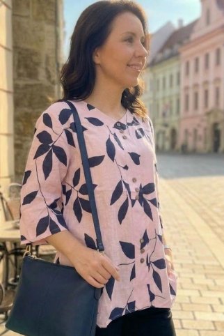 Lagana ljetna ženska bluza, mješavina pamuk - lan,  pink