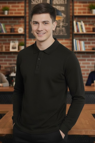 Muška polo majica dugih rukava Ewident 44256 crna