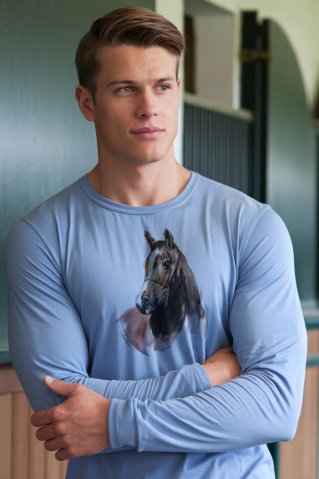 Pánske modré jazdecké tričko Horse3