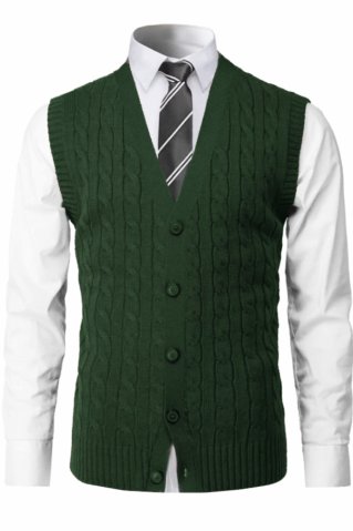 Férfi kötött gombos mellény CrimBBA kaki