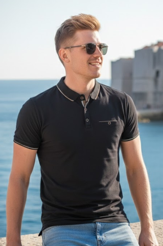 Tricou polo bărbați cu mânecă scurtă Pedro negru