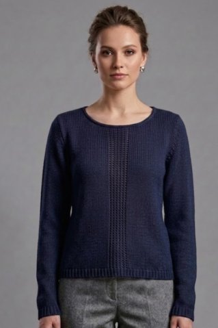 Ženski pulover z nežnim vzorcem na sprednji strani navy