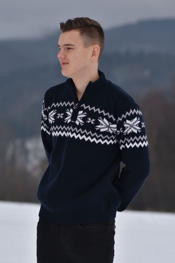Férfi norvég gyapjú pulóver Peter Z kék