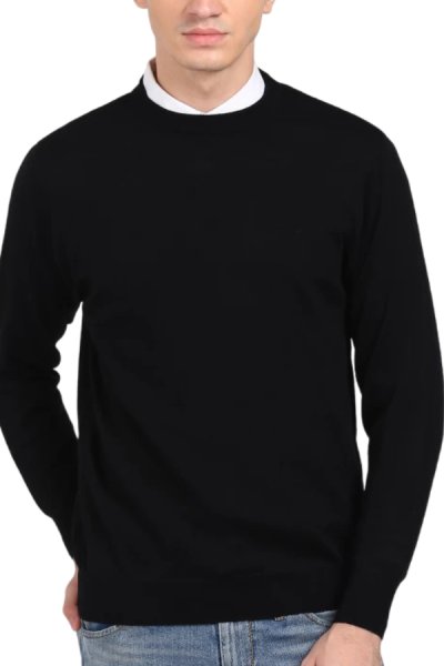 Egyszínű pamut pulóver fekete