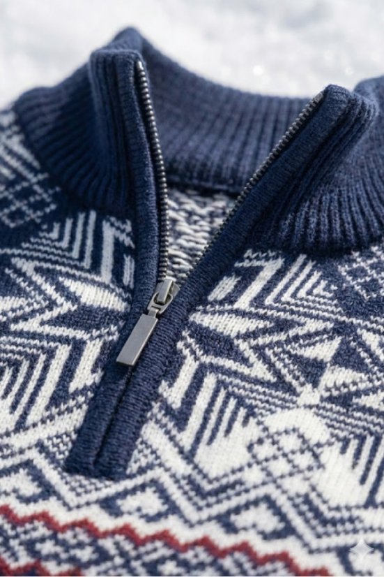 Muški vuneni norveški džemper Libor-Z plava | Topli zimski džemper sa zatvaračem