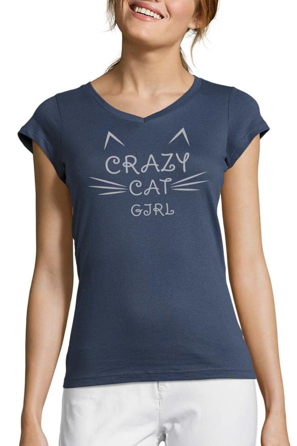 Bavlnené Ewident tričko Crazycatgirl navy