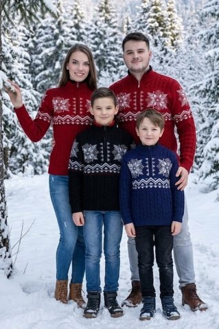 Pulover tricotat pentru copii cu fermoar – model norvegian bleumarin