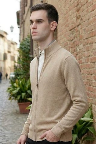 Ewident sveter na dlhý zips beige 44971