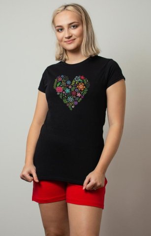 Damen-Kurzpyjama Herz schwarz