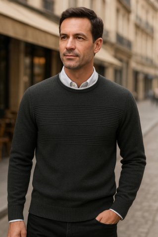 Einfarbiger Baumwollpullover Graphit PAUL