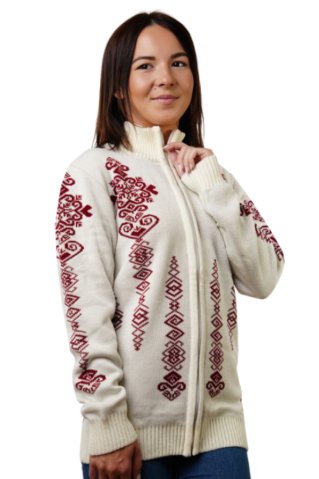 Damski naturalny norweski sweter rozpinany na długi zamek Folka-AZ