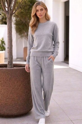 Eleganten pleten komplet s širokimi hlačam