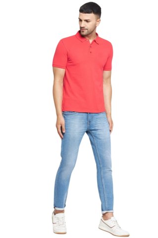 Elegancka koszulka polo łososiowa 44254