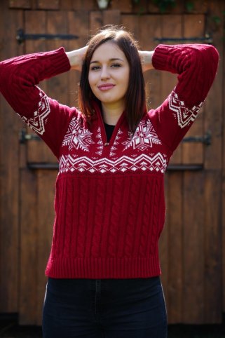 KIRKA-Z damski bordowy sweter z norweskim wzorem