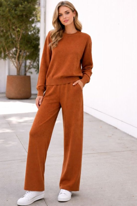 Pleten komplet s hlačami, gladek gold