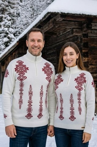 Svetr s norským vzorem Folka-Z natur-bordo