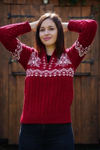 KIRKA-Z ženski bordo pulover z norveškim vzorcem