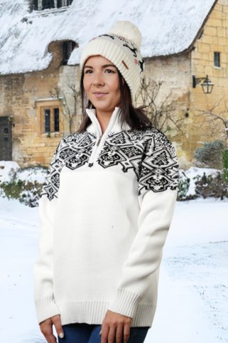 Ženski bijeli norveški pulover 1/4 zip – Winti-Z