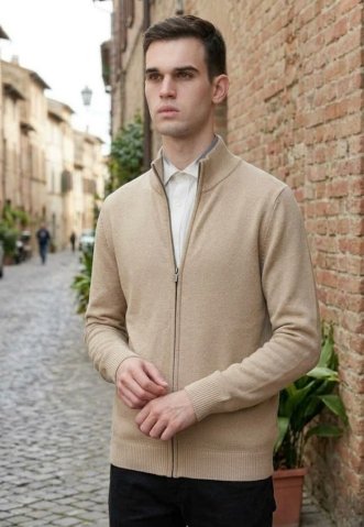 Ewident sveter na dlhý zips beige 44971