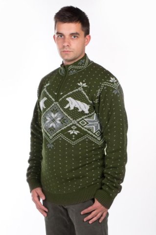 Ewident Knitted Sweater with Norwegian Pattern and Bear Motif