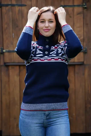 Dámsky nórsky sveter na zapínanie – Klea, modrá