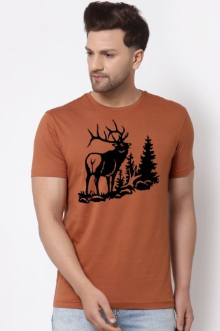 Terakotové poľovnícke tričko Jeleň v lese