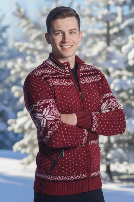 Orio-AZ muški bordo vuneni pulover s norveškim uzorkom i džepovima
