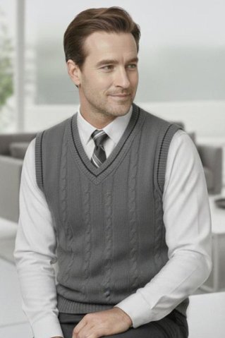 Pánska pletená vesta antracitová – copový vzor, 100 % akryl | Ewident