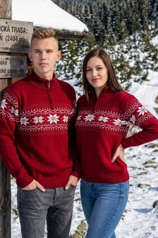 Dámský bordový svetr – norský motiv Mira