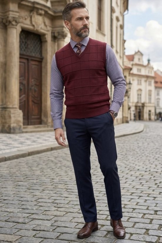 Muški pleteni prsluk Asan – bordo