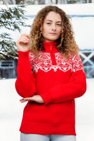 Rdeč ženski norveški pulover – Winti-Z