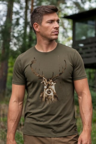 Poľovnícke tričko s maľovanou hlavou jeleňa – Deerfej