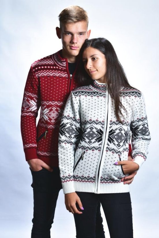 Dámsky biely vlnený sveter s nórskym vzorom Oria-Z