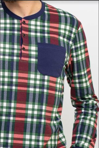 Herren-Baumwollpyjama mit Karomuster – blau