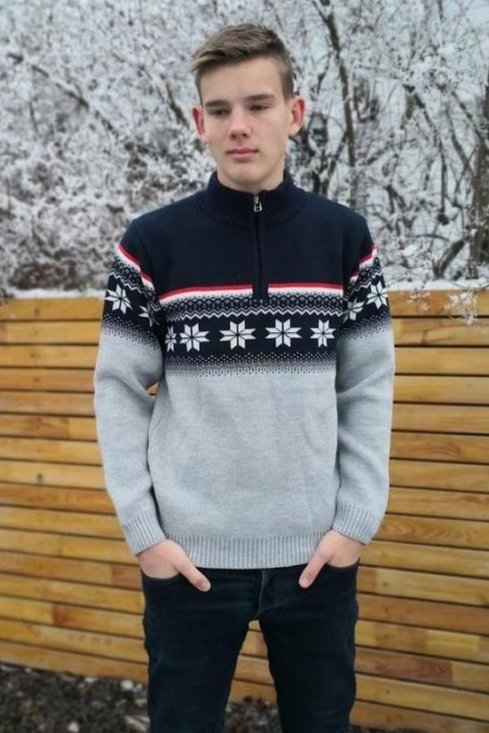 Muški tamnoplavi norveški vuneni pleteni jakna Nolan-Z