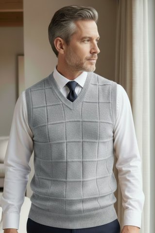 Ewident Neon BB férfi kötött pamut mellény – Világosszürke melír