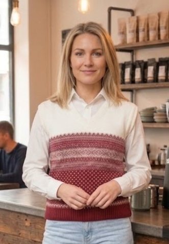Dámska bordová pletená vesta s nórskym vzorom – Aera-BB