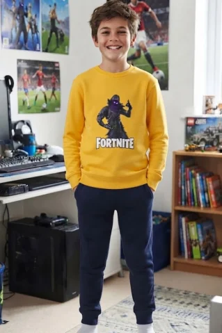 Žltá detská tepláková súprava Fortnite pre chlapcov
