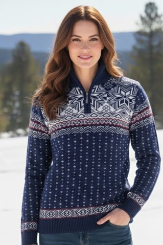 Libora-Z kék női gyapjú norvég pulóver | Meleg téli pulóver cipzárral