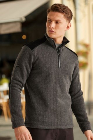 Men’s Country Fleece Half Zip Pullover, Jacquard Knit with Corduroy Panels