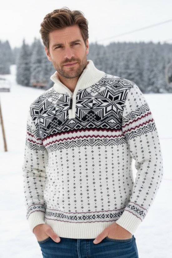Muški bijeli vuneni džemper s norveškim uzorkom Libor-Z