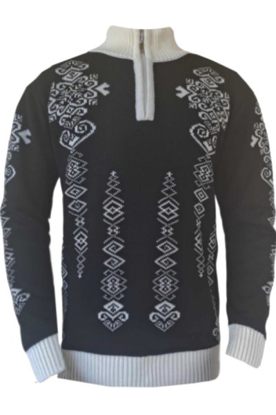 Folk-Z norvég mintás pulóver fekete-natur
