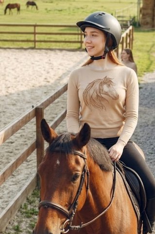 Ženska bež konjanička majica – konjska glava