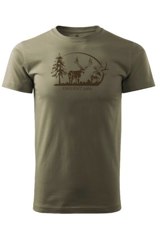 Poľovnícke tričko so siluetou jeleňa v lese