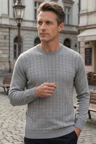 Muški sivi pleteni pulover Kocka