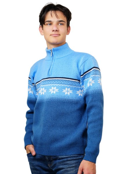 Norský vlněný svetr Nolan-Z modrá